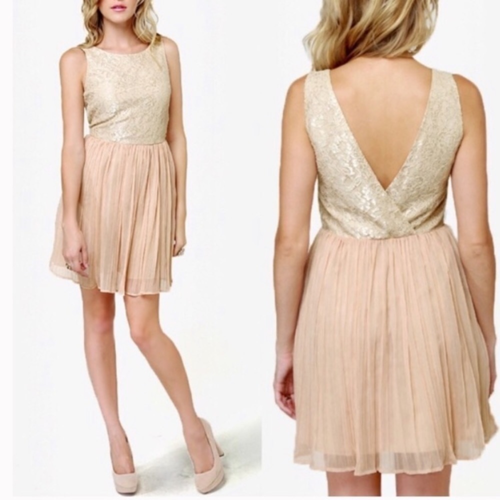 BB DAKOTA Pleated Deep V Back Lace Dress